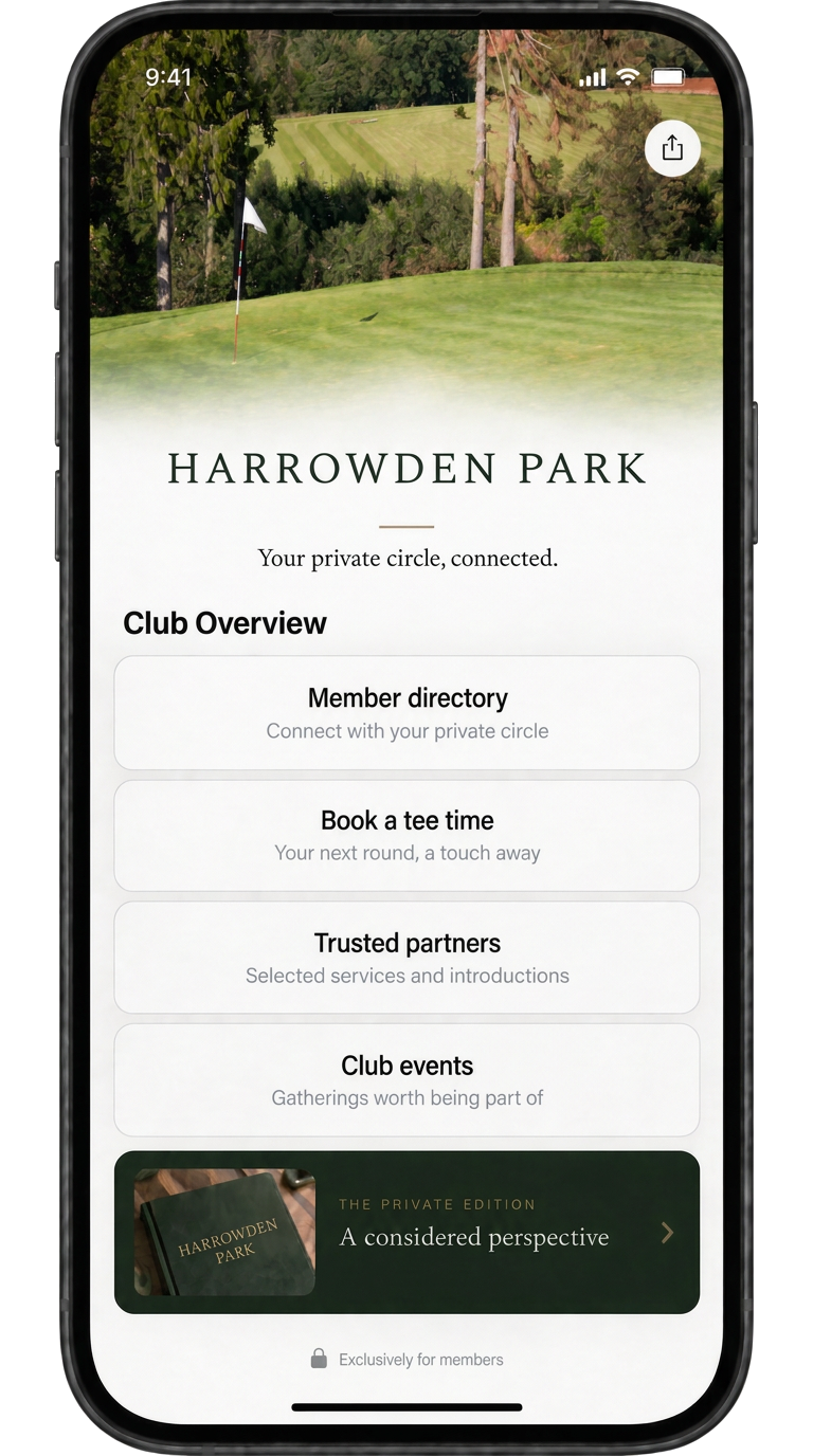 Phone showing a club branded member network page